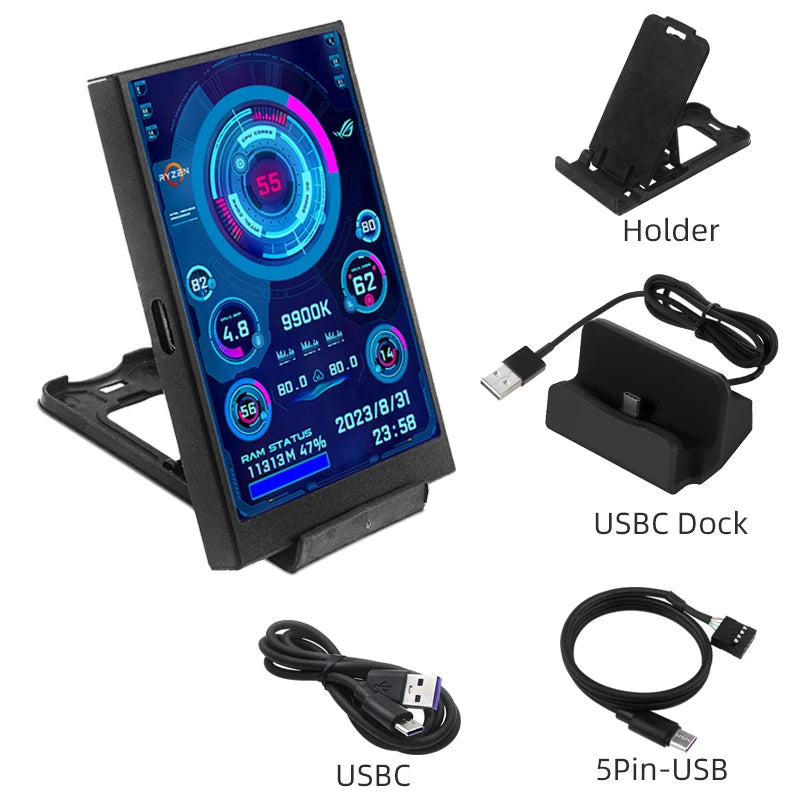Mini Écran Secondaire 3,5" USB-C – Température & Usage CPU, GPU, RAM