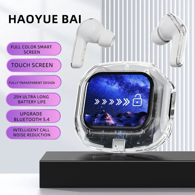Écouteurs Sans Fil Boîtier à Écran Tactile Couleur – Bluetooth 5.3, Son HiFi Stéréo