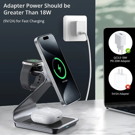 Station de charge magnétique 3 en 1 téléphone, montre et écouteurs – vue 2