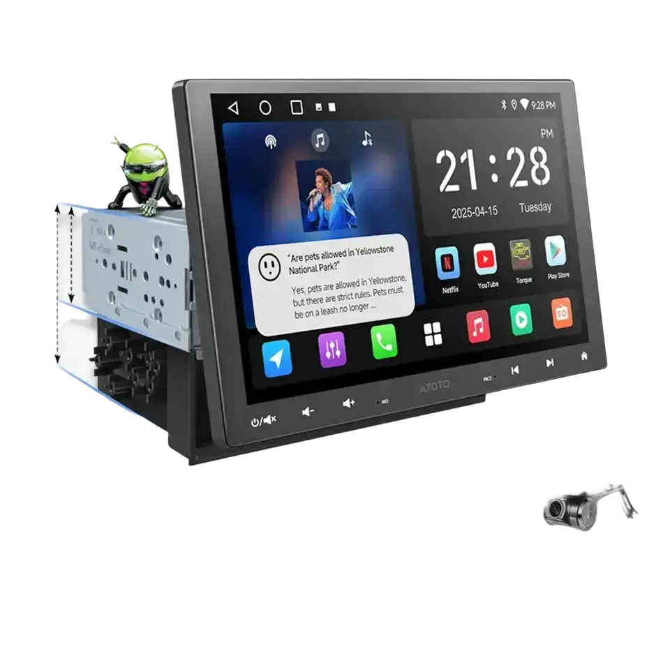 ATOTO Android autoradio 10 pouces simple 1 Din sans fil Apple CarPlay Android Auto écran 1Din autoradio lecteur