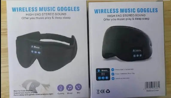 Masque pour yeux Bluetooth noir sans fil, design rembourré élégant pour confort et son stéréo haut de gamme.