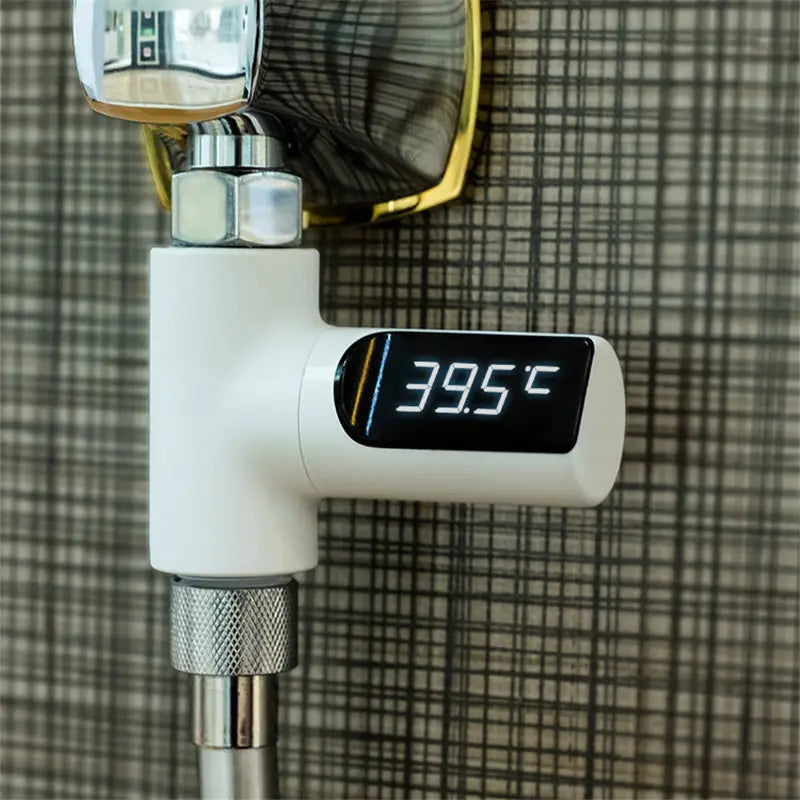 Robinet électronique thermostatique blanc avec affichage 39,5°C noir