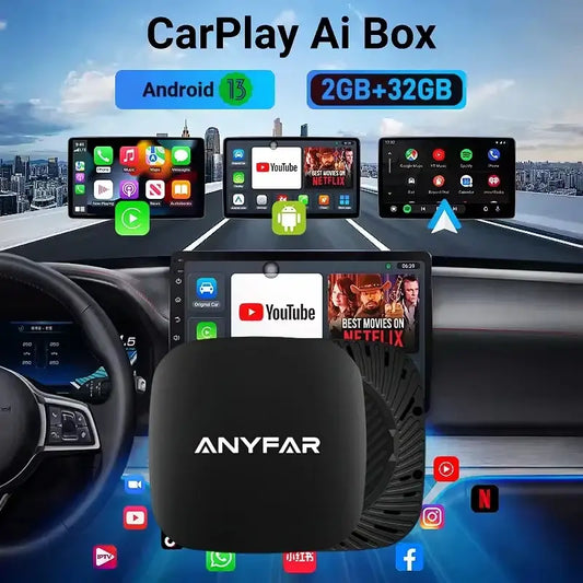 2025 ANYFAR Android 13 3in1 CarPlay Ai Box sans fil Android Auto USB adaptateur 2G 32G pour Youtube Netflix connexion