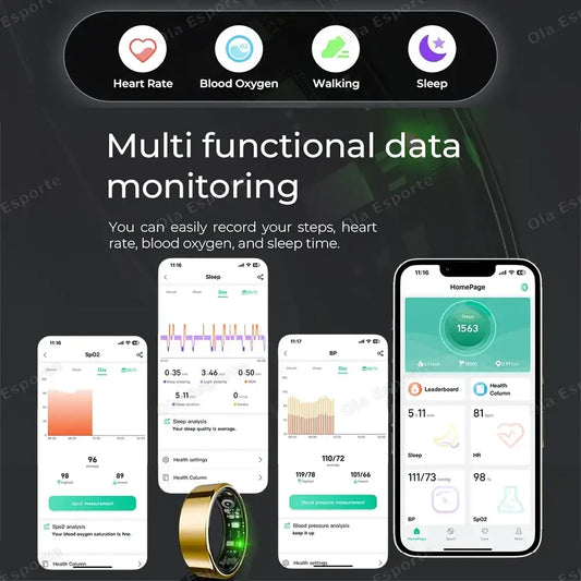 2025 New Smart Ring Heart Rate Blood Pressure Sleep Monitoring Motion Tracking IP68 Waterproof Men Women Smart Ring