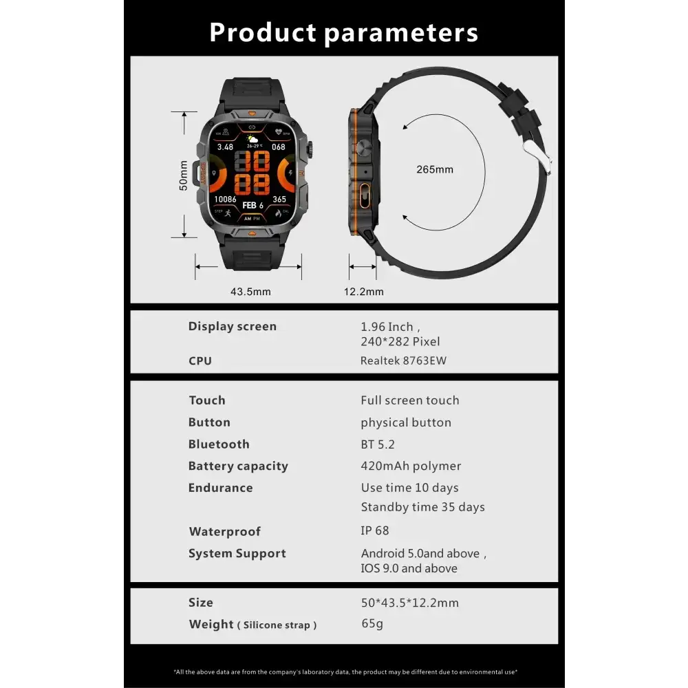 2025 nouveau pour Xiaomi montre intelligente de qualité militaire hommes 1.96 ’écran AMOLED 5ATM étanche sport Fitness