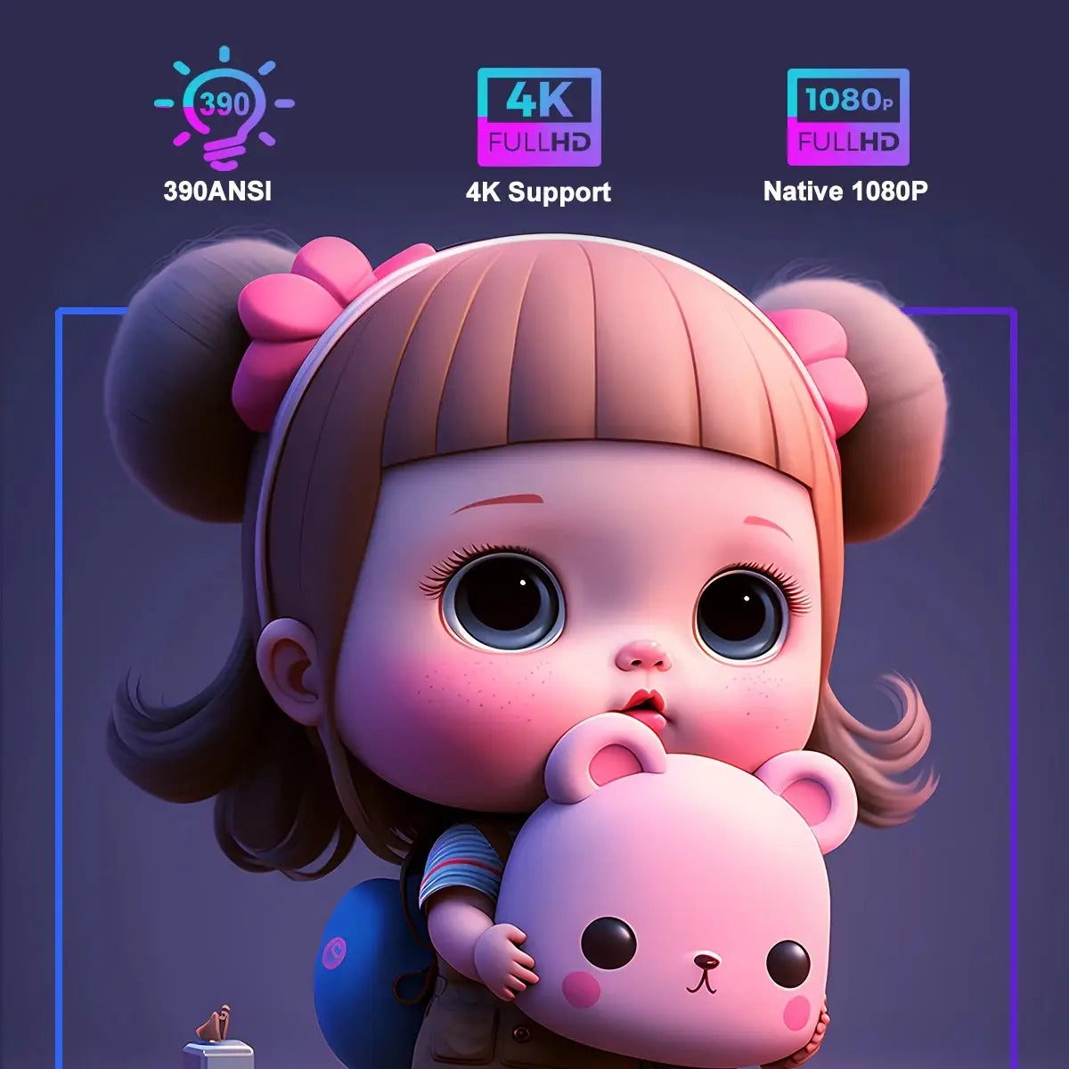 Ours en peluche rose avec petit projecteur 4K sans fil intelligent 5G