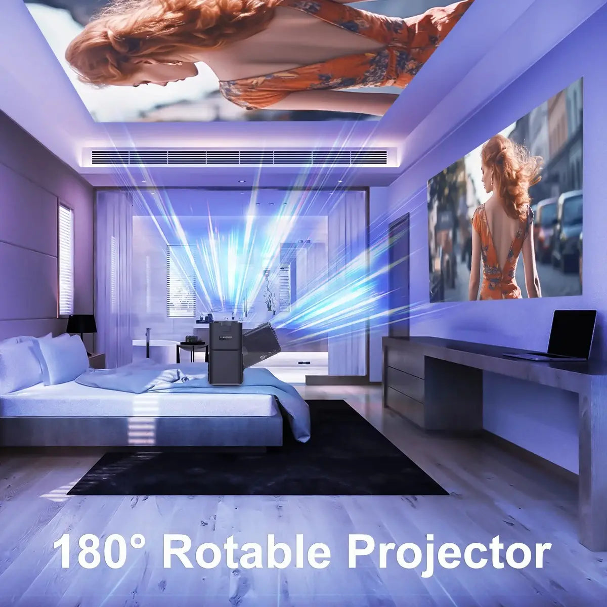 Petit projecteur 4K sans fil intelligent 5G rotatif 180° noir moderne
