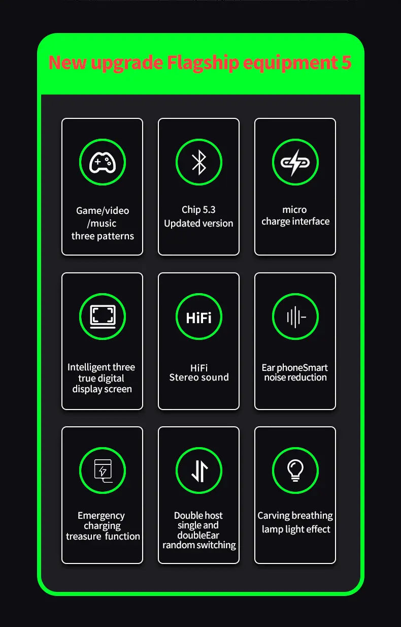 Casque TWS YD03 grand écran LED soft light affichage intelligent