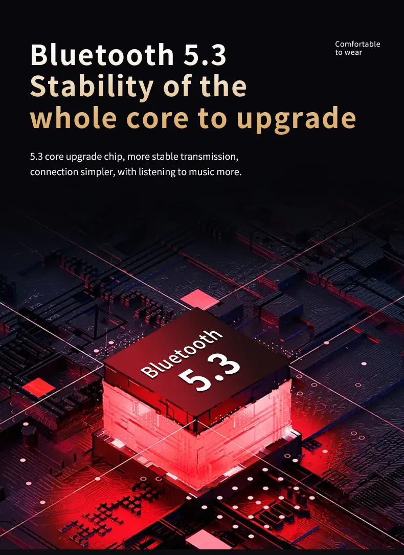 Puce d’upgrade Bluetooth 5.3 rouge illuminée LED soft light pour headset TWS large écran.