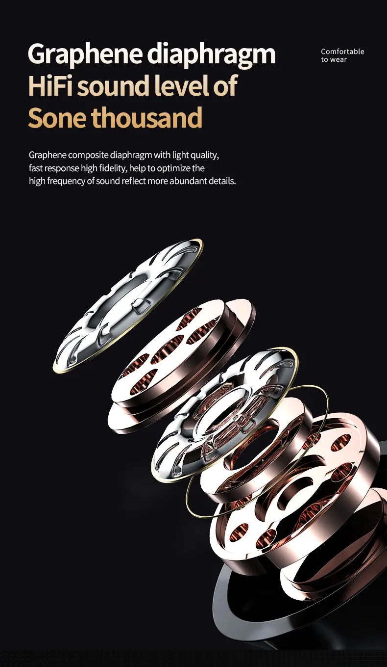 Diaphragmes composite graphène argent et or rose pour YD03 TWS large écran LED soft light