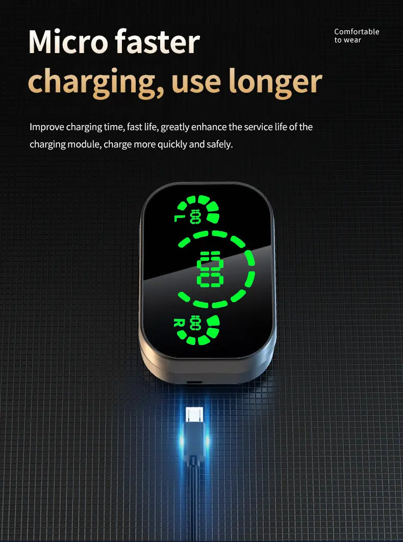 Tapis de charge sans fil noir et argent avec affichage LED soft light pour headset TWS large.