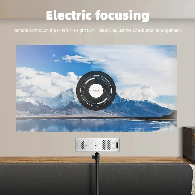 Projecteur portable blanc avec grille noire et cadran central pour home office