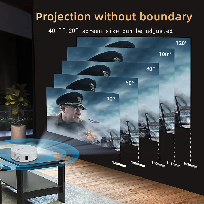 Projecteur portable blanc circulaire sans fil sur table en verre