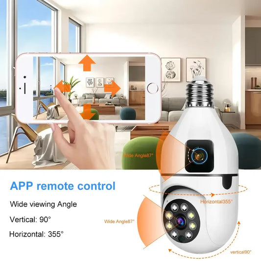 2MP double objectif E27 ampoule caméra Wifi PTZ suivi automatique Vision nocturne sans fil Cctv Audio bidirectionnel