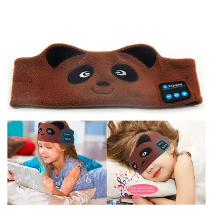 Masque de sommeil panda en peluche marron avec casque Bluetooth intégré