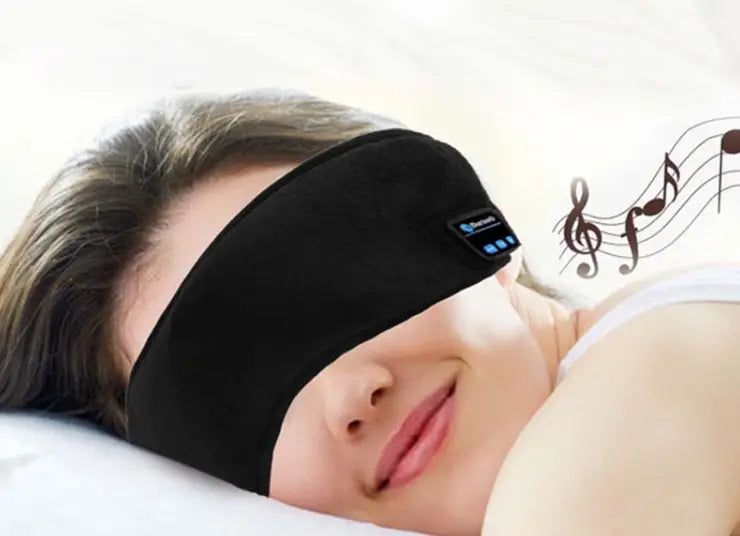 Masque de sommeil Bluetooth noir avec sangle tissu et panneau contrôle