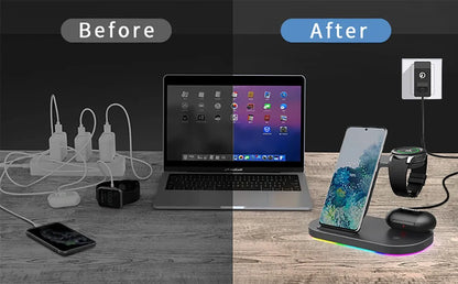 Station de charge sans fil 3 en 1 15W, support de charge rapide pour Samsung Galaxy Watch 4, iPhone 14 13 12 Huawei, Airpods 2