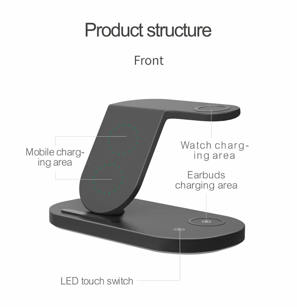 Station de charge sans fil 3 en 1 15W, support de charge rapide pour Samsung Galaxy Watch 4, iPhone 14 13 12 Huawei, Airpods 2