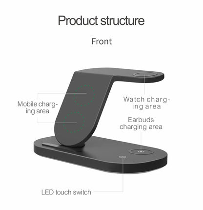 Station de charge sans fil 3 en 1 15W, support de charge rapide pour Samsung Galaxy Watch 4, iPhone 14 13 12 Huawei, Airpods 2
