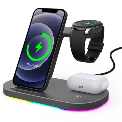 Station de charge sans fil 3 en 1 15W, support de charge rapide pour Samsung Galaxy Watch 4, iPhone 14 13 12 Huawei, Airpods 2