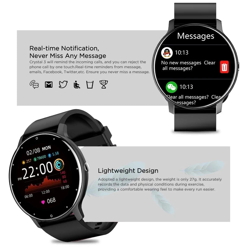 Montre Connectée Ronde Écran Tactile 1,28" – Suivi Sport & Sommeil, Notifications, IP67