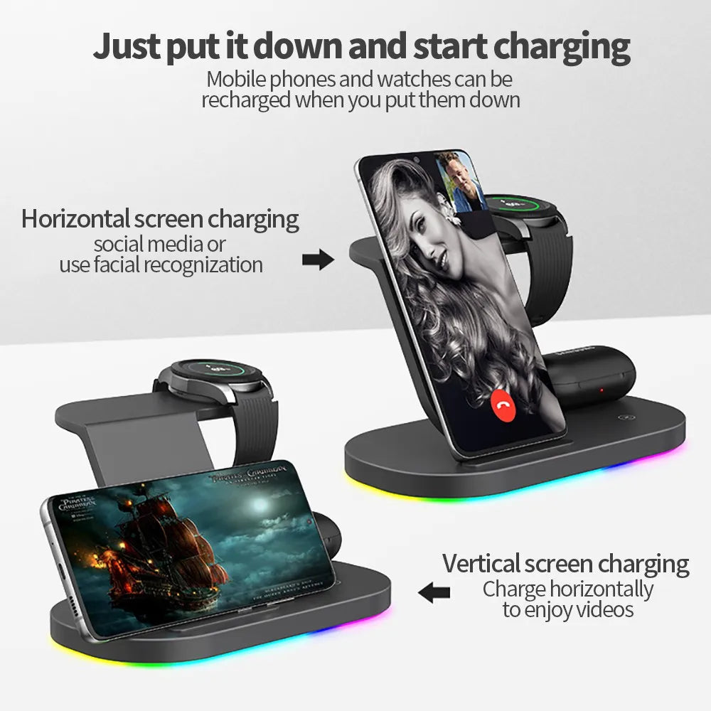 Station de charge sans fil 3 en 1 15W, support de charge rapide pour Samsung Galaxy Watch 4, iPhone 14 13 12 Huawei, Airpods 2