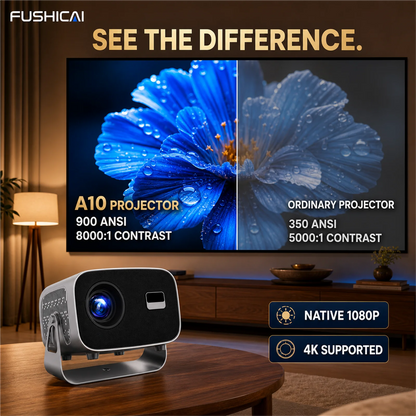 Vidéoprojecteur Rotatif 360° Autofocus – Android 14, 900 ANSI, WiFi 6, Haut-Parleur 15 W
