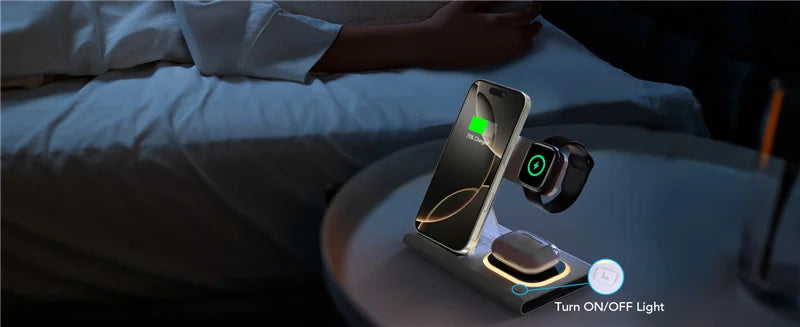 Support de chargeur sans fil pliable 3 en 1 300W Station de charge rapide de bureau pour iPhone 16 15 14 13 Samsung