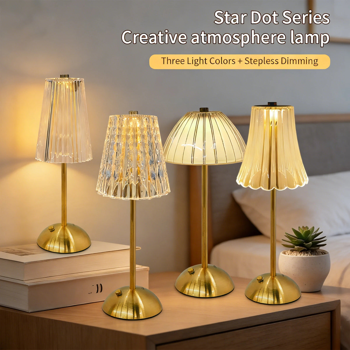 Lampe cristal rechargeable sans fil allumée