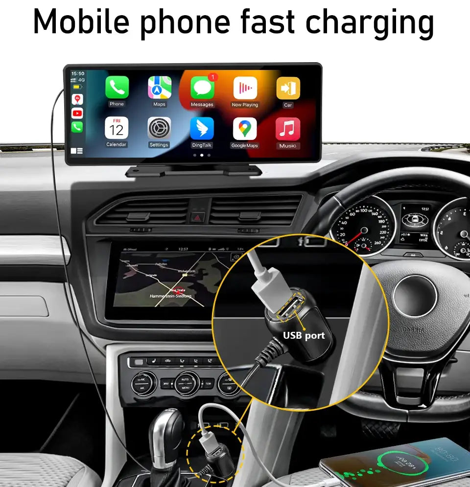 Chargeur USB voiture noir avec connecteur blanc pour Android Auto rapide