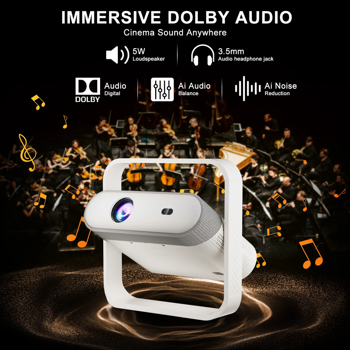 Vidéoprojecteur Ultra-Fin Full HD 1080P – Autofocus, Son Dolby Audio, WiFi 6, HDR10