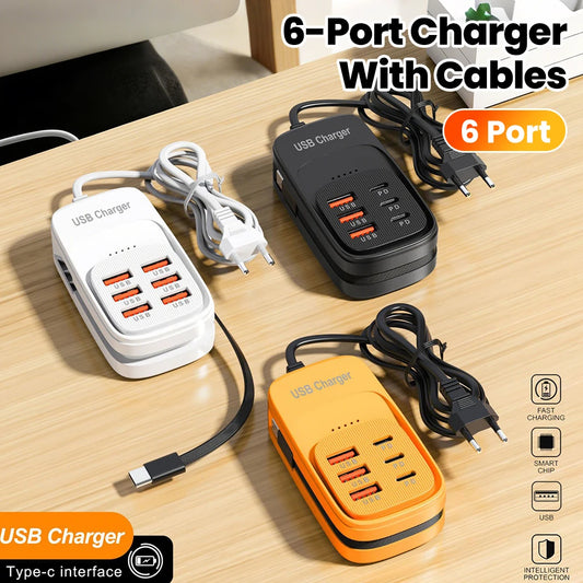 Station de charge 6 en 1 avec ports USB-C PD et USB