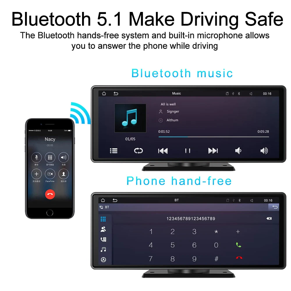 Autoradio tactile noir 10,26’’ Voiture universelle avec Android Auto et Bluetooth 5.1