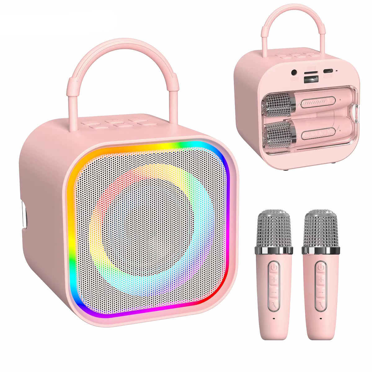 Enceinte Karaoké Bluetooth avec 2 Micros Sans Fil – Effets de Voix, Lumières LED