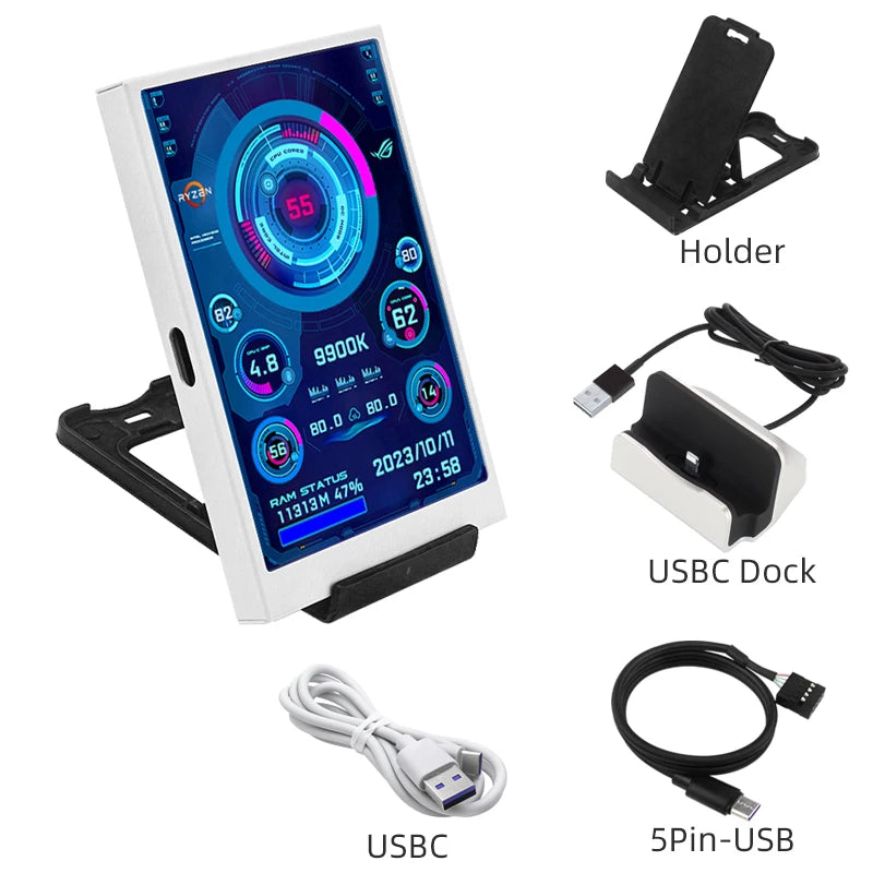 Mini Écran Secondaire 3,5" USB-C – Température & Usage CPU, GPU, RAM