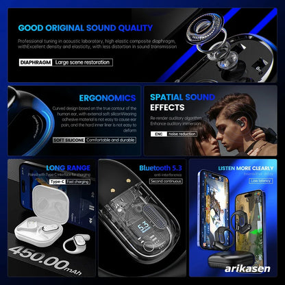 Écouteurs Sport à Crochet Oreilles Libres – Bluetooth 5.3, Basses Renforcées, IPX5