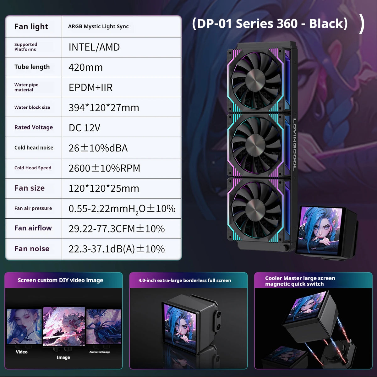 Watercooling CPU LOVINGCOOL DP-01 – Écran LCD 4" (240/360 mm)