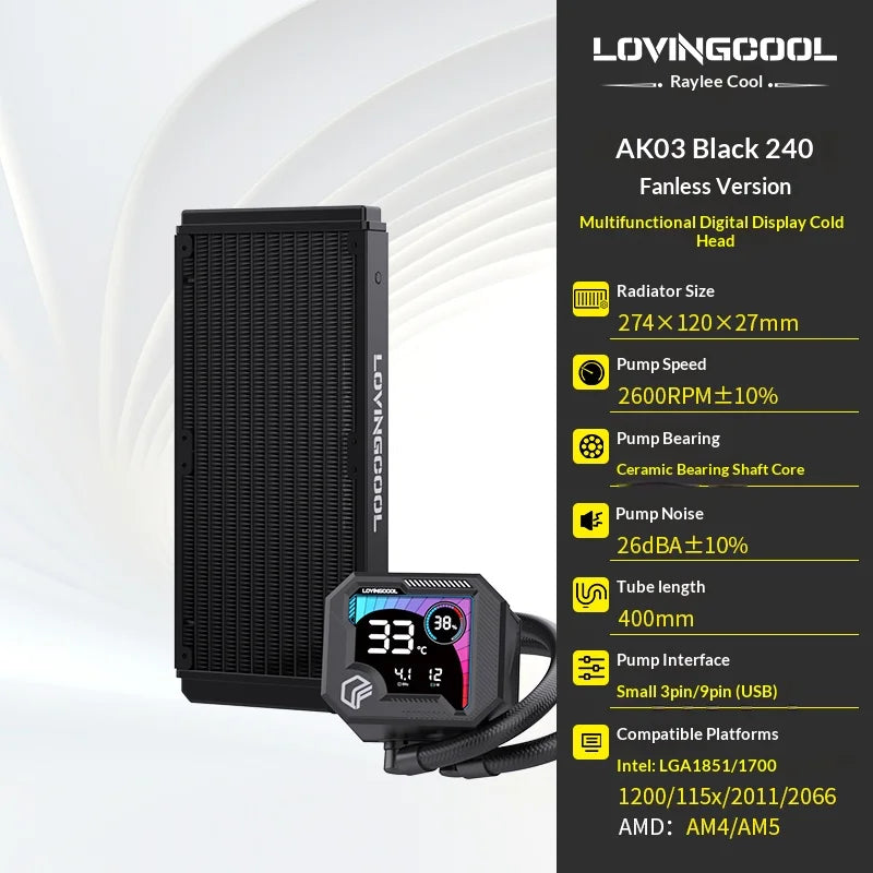 Watercooling CPU ARGB LOVINGCOOL AK – Écran Dynamique (240/360 mm)