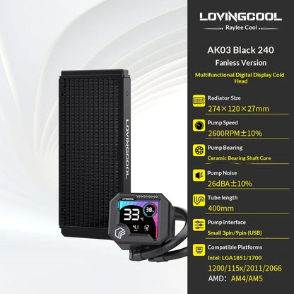 Watercooling CPU ARGB LOVINGCOOL AK – Écran Dynamique (240/360 mm)