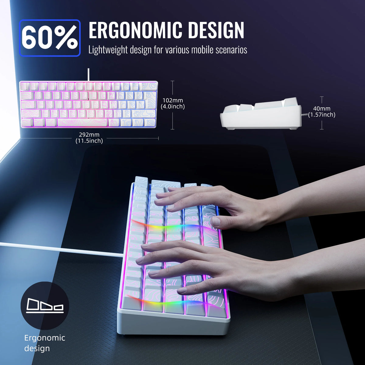 Clavier gaming compact 60% RGB – vue 3