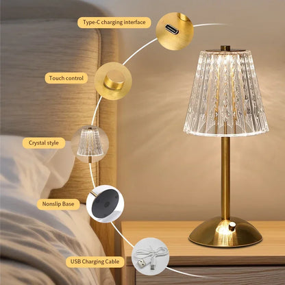 Lampe cristal rechargeable – détails du pied doré