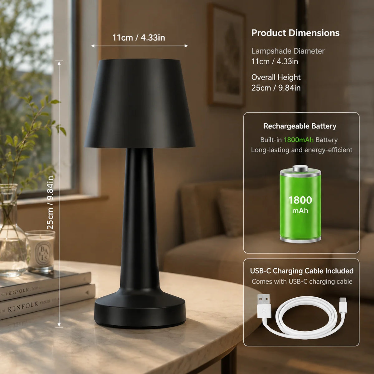Lampe champignon sans fil – dimensions