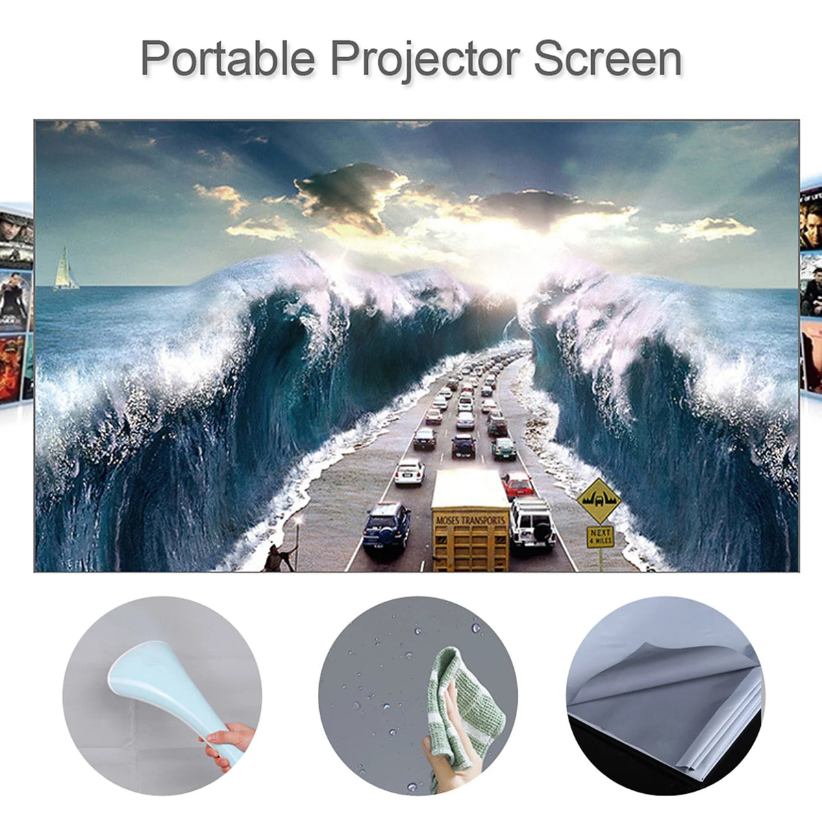 Écran de projection pliable installé pour une soirée cinéma