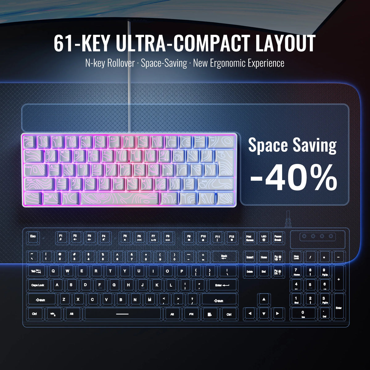Clavier gaming compact 60% RGB – vue 2