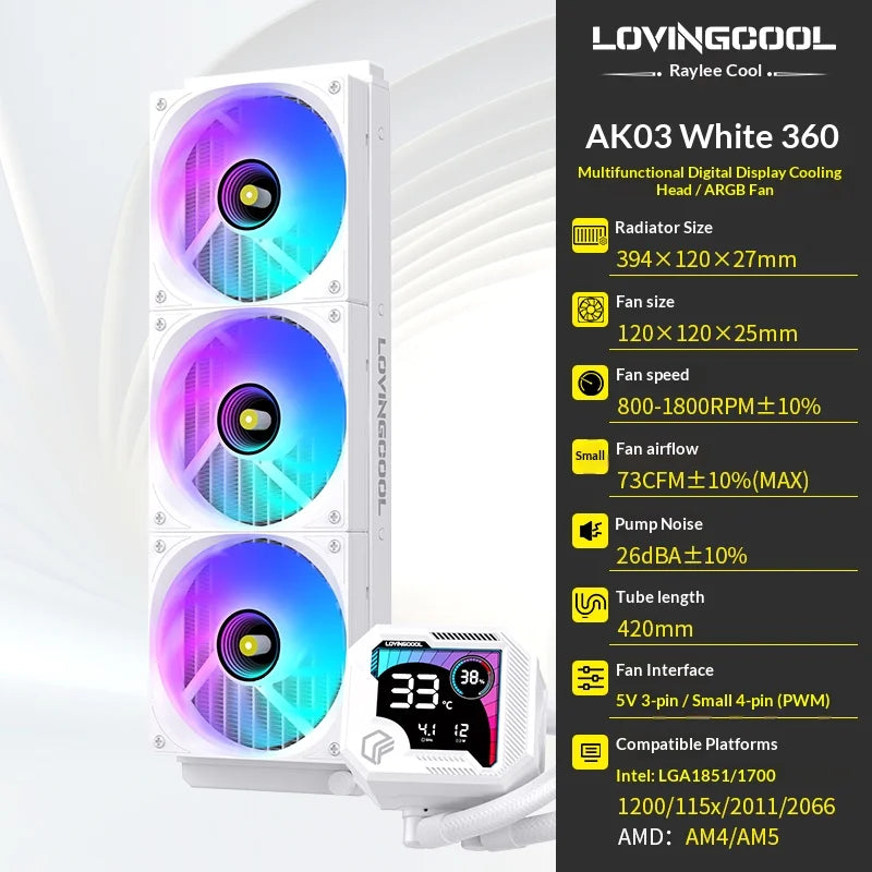 Watercooling CPU ARGB LOVINGCOOL AK – Écran Dynamique (240/360 mm)