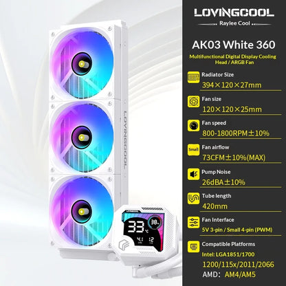 Watercooling CPU ARGB LOVINGCOOL AK – Écran Dynamique (240/360 mm)
