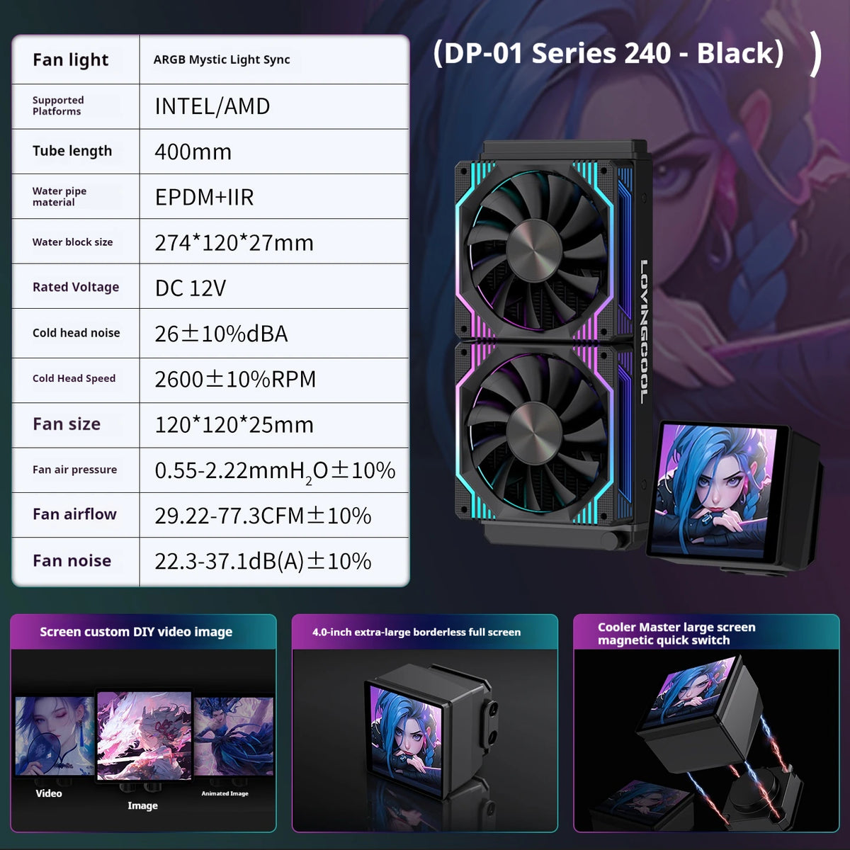 Watercooling CPU LOVINGCOOL DP-01 – Écran LCD 4" (240/360 mm)