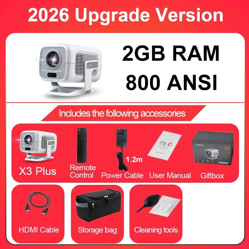 Vidéoprojecteur Mini 1080P Autofocus – 4K, Android, WiFi 6, Bluetooth 5.4, Rotation 360°
