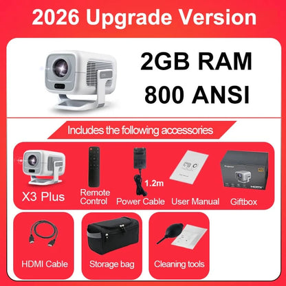 Vidéoprojecteur Mini 1080P Autofocus – 4K, Android, WiFi 6, Bluetooth 5.4, Rotation 360°