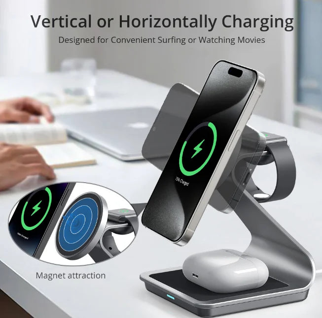 Station de charge magnétique 3 en 1 téléphone, montre et écouteurs – vue 4